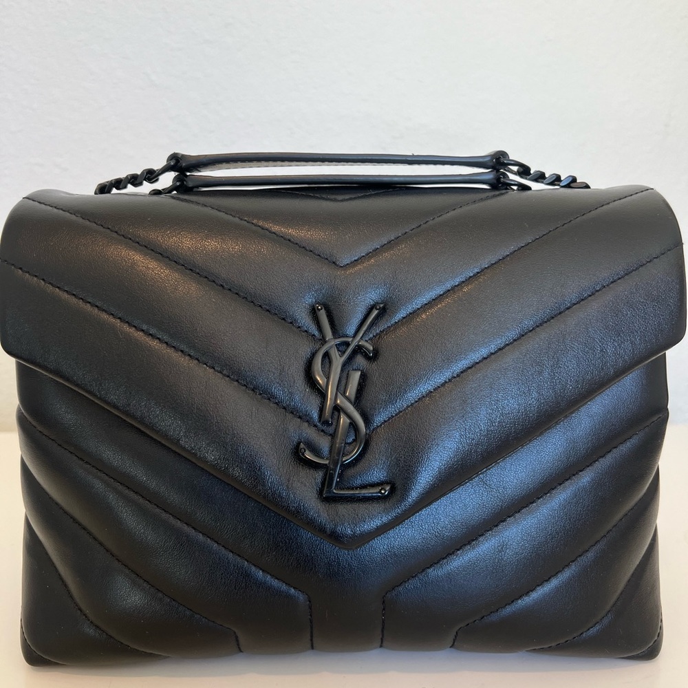 YSL small black on black leather loulou bag